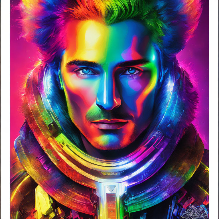 Colorful digital art of a man in futuristic space suit