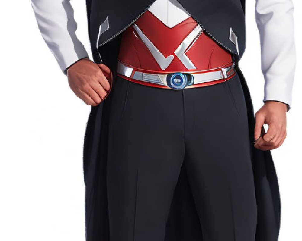 Man in formal military-style uniform with cape, white gloves, and black shoes standing confidently