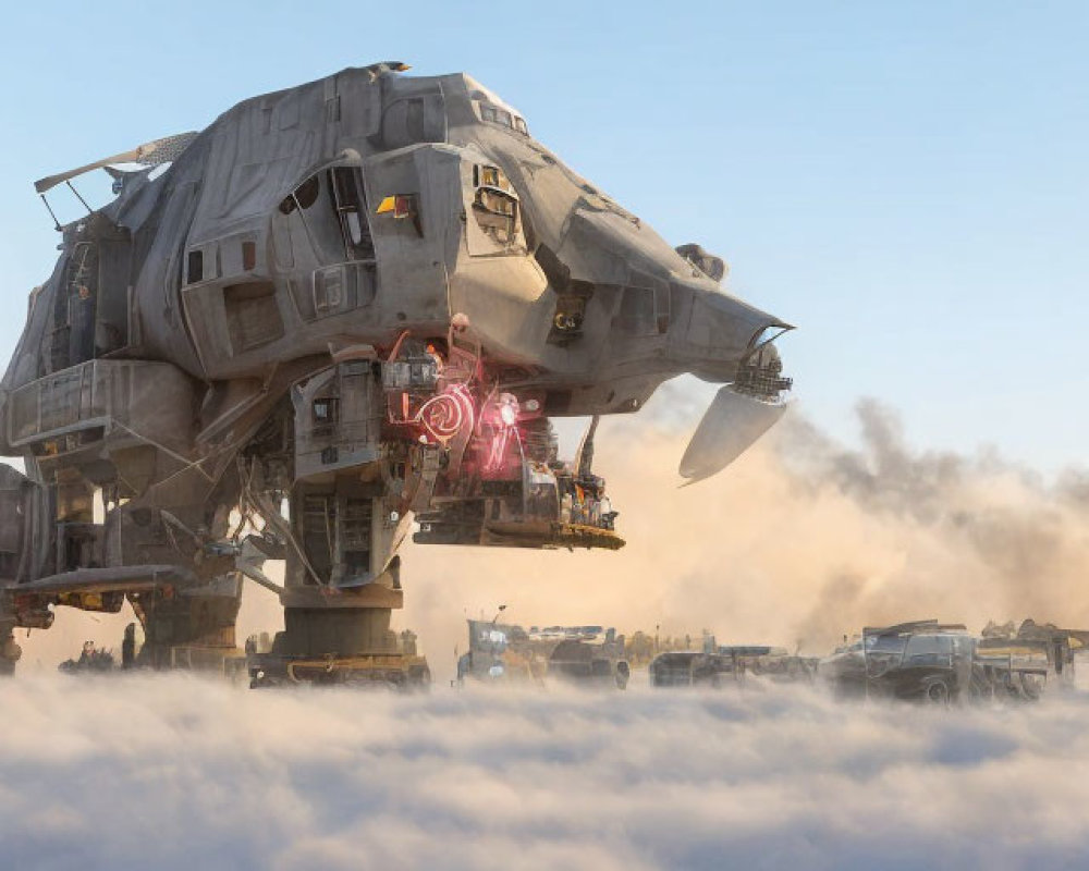 Giant Mechanical Quadruped Walker in Dusty Landscape