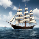 Majestic tall ship with unfurled sails on open sea