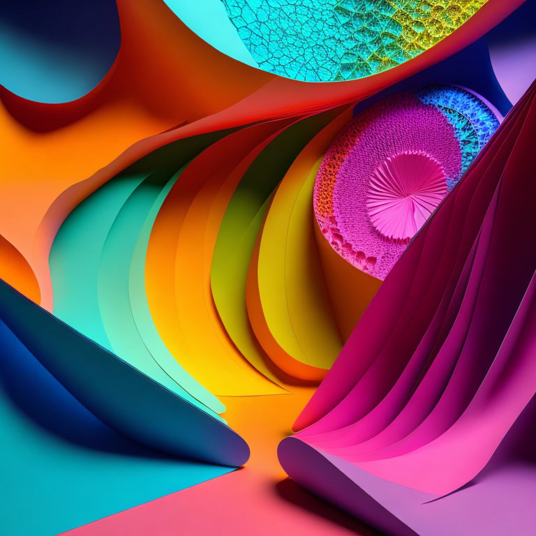 Colorful Curved Paper Sheets Creating Captivating Shapes and Shadows