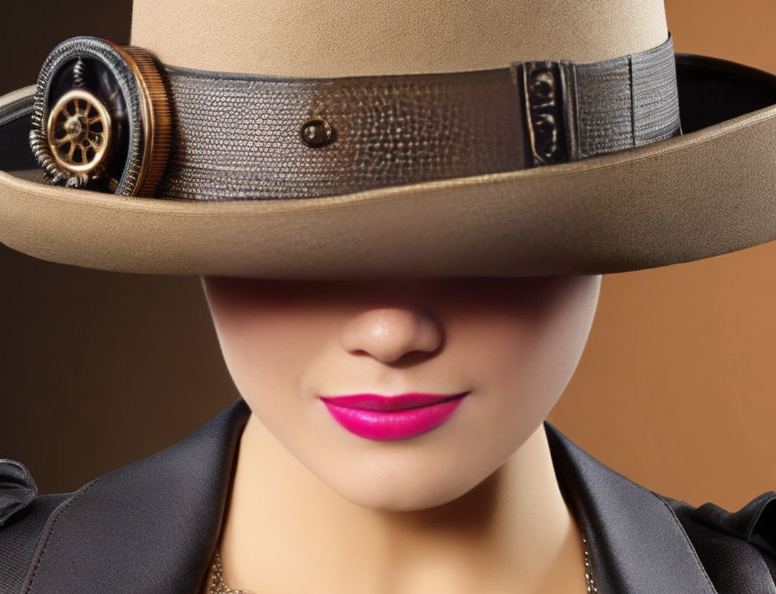 Person in Stylish Hat with Lipstick in Close-Up Shot