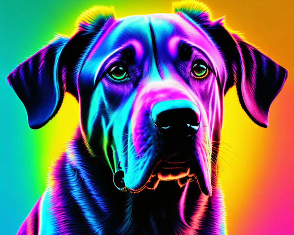 Colorful Neon Rainbow Dog Artwork on Bright Background