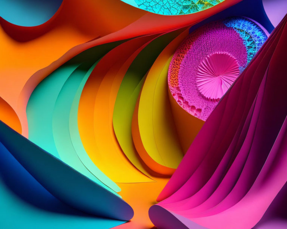 Colorful Curved Paper Sheets Creating Captivating Shapes and Shadows