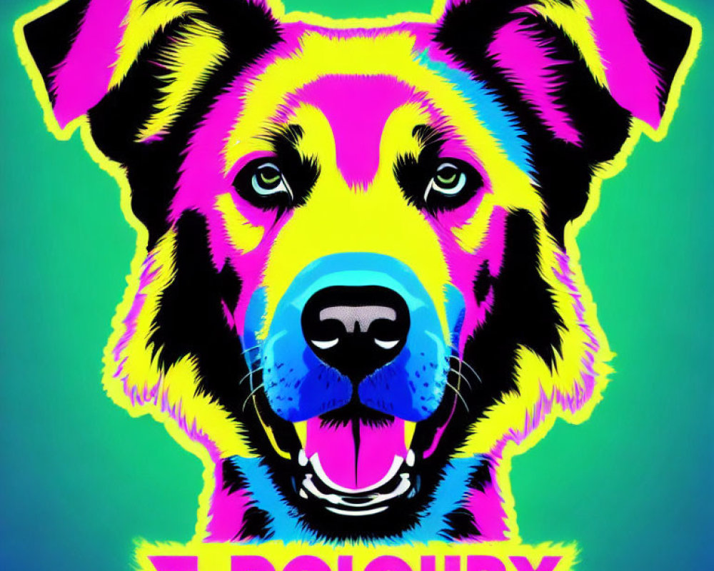Colorful Pop Art Dog Portrait on Bright Green Background