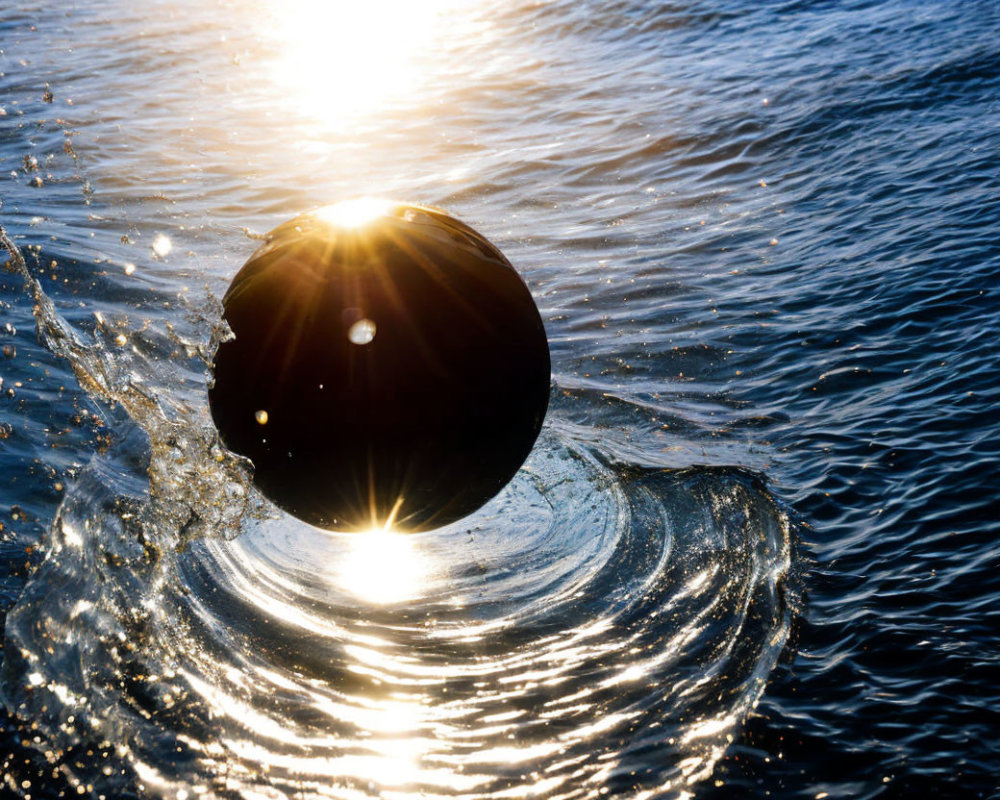 Black Sphere Splash: Sunlight Starburst in Water
