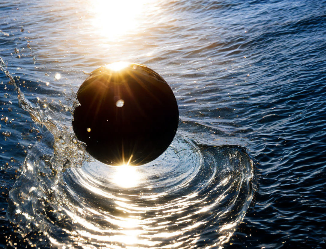 Black Sphere Splash: Sunlight Starburst in Water