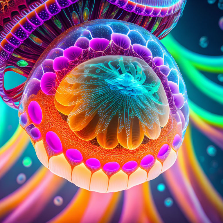 Vibrant jellyfish illustration with glowing tentacles on neon-lit backdrop