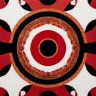 Geometric Red and Black Circle with Petal-like Shapes on White Background