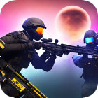 Futuristic soldiers in advanced armor with glowing blue visor