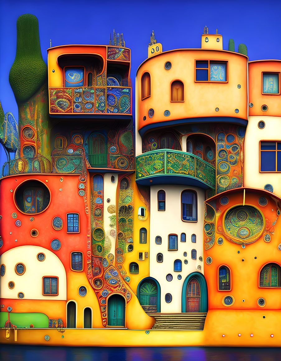 Colorful Whimsical Buildings Against Deep Blue Sky