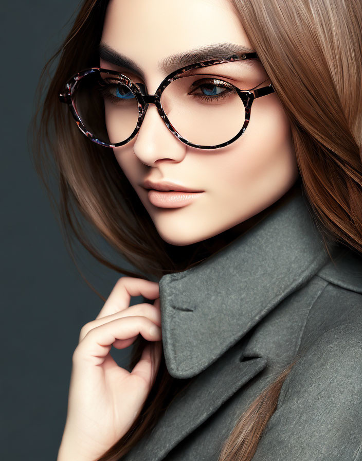 Woman with Striking Eyebrows and Stylish Round Glasses Portrait