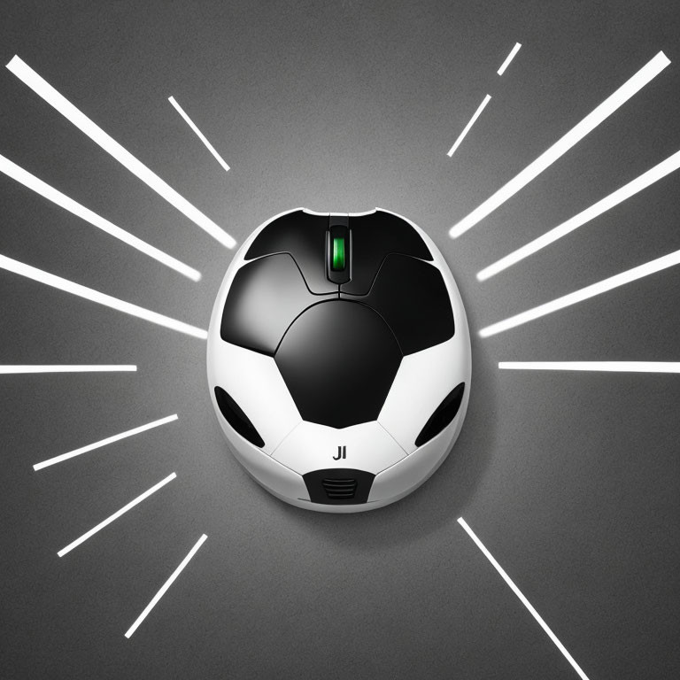 Soccer Ball Design Computer Mouse with Green Lighting and Initials "JI