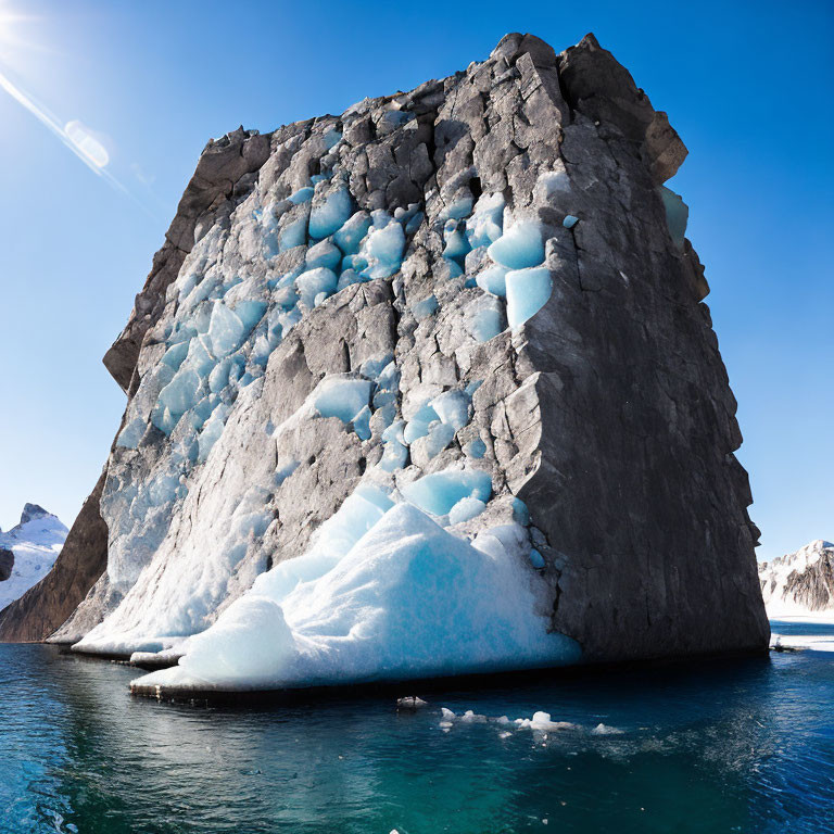 Majestic Iceberg with Blue Ice Formations in Sunny Sky