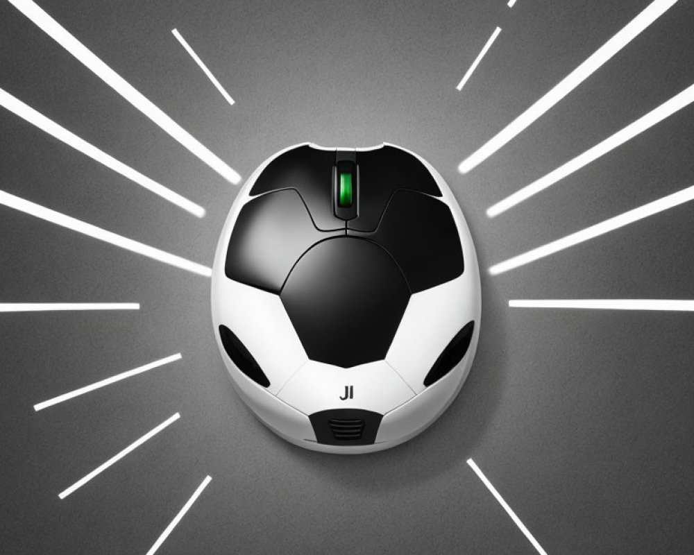 Soccer Ball Design Computer Mouse with Green Lighting and Initials "JI