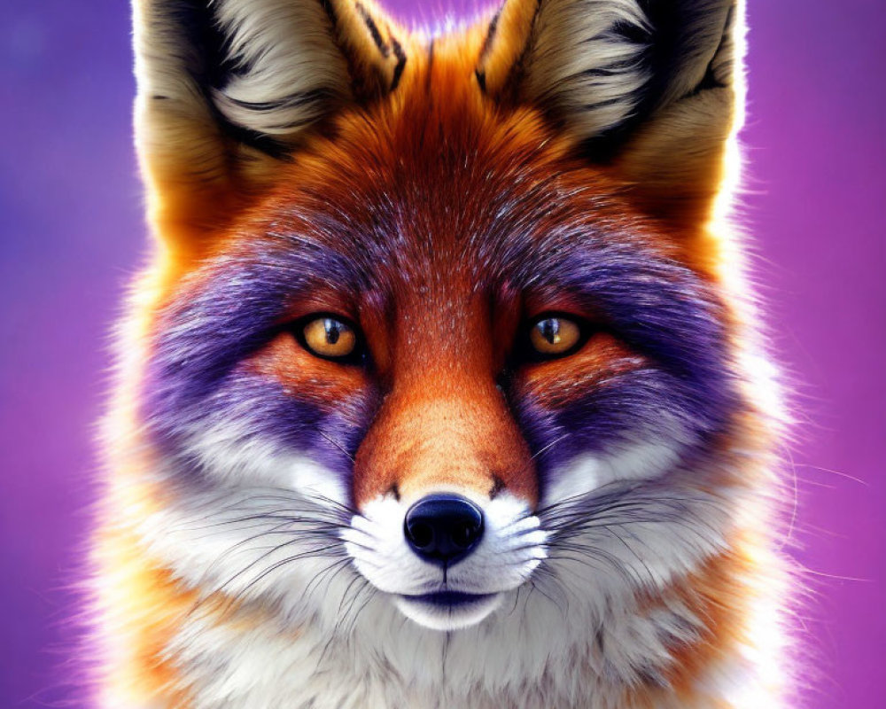 Vibrant digital fox portrait with orange fur and amber eyes