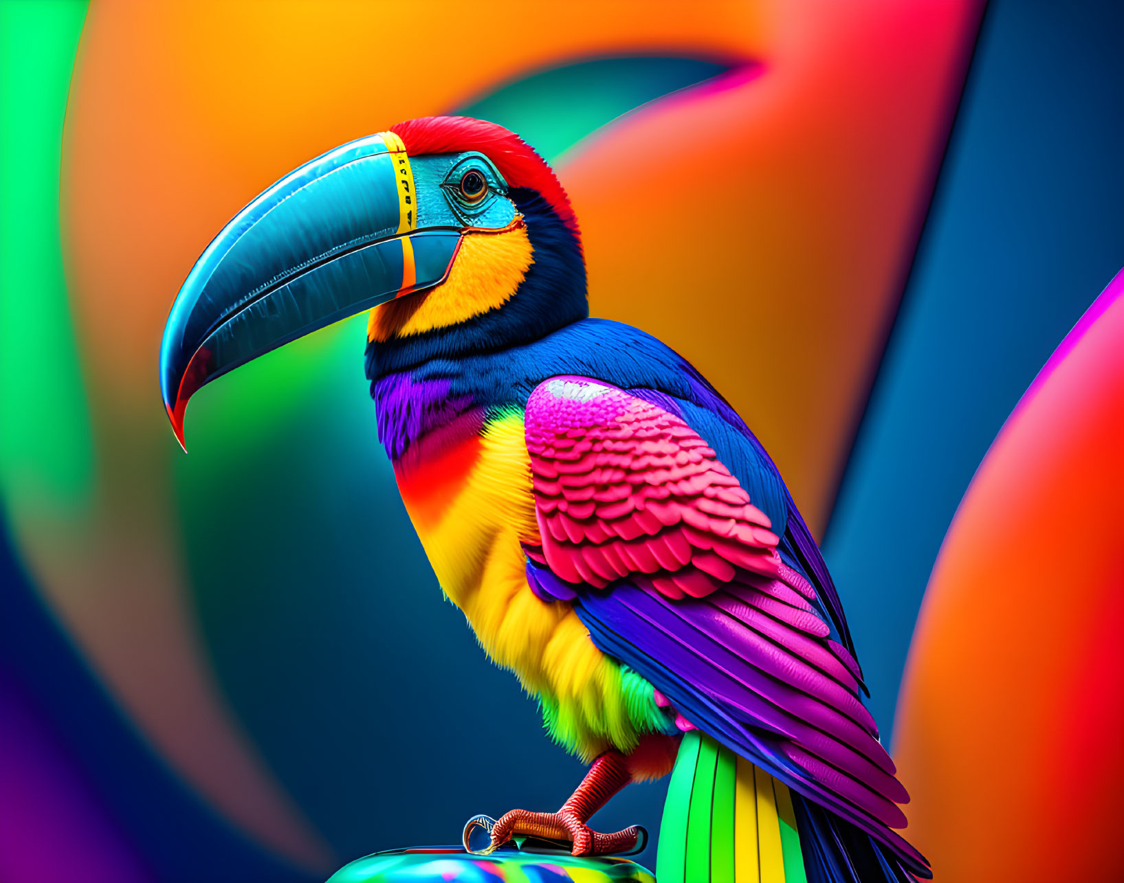 Colorful Toucan Against Swirling Multicolored Backdrop