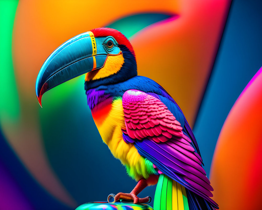 Colorful Toucan Against Swirling Multicolored Backdrop