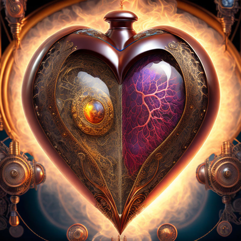 Intricate Steampunk-Style Heart with Metal Details