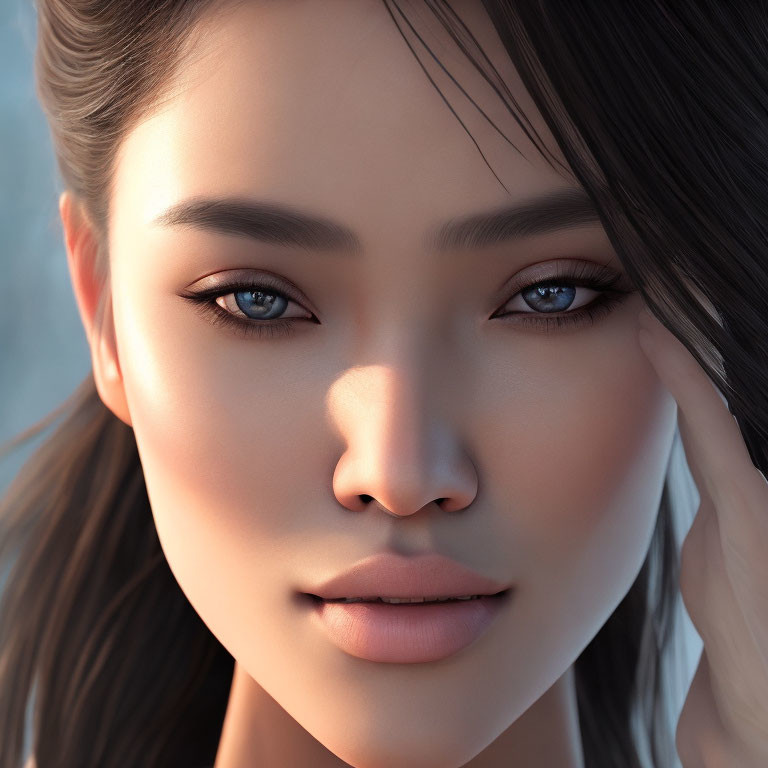 Detailed Close-Up of Woman's 3D Rendered Face