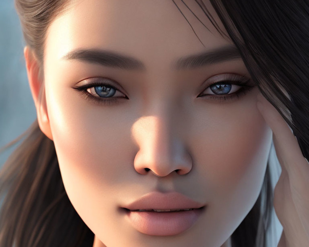 Detailed Close-Up of Woman's 3D Rendered Face