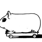 Stylized black and white illustration of a guinea pig with exaggerated proportions