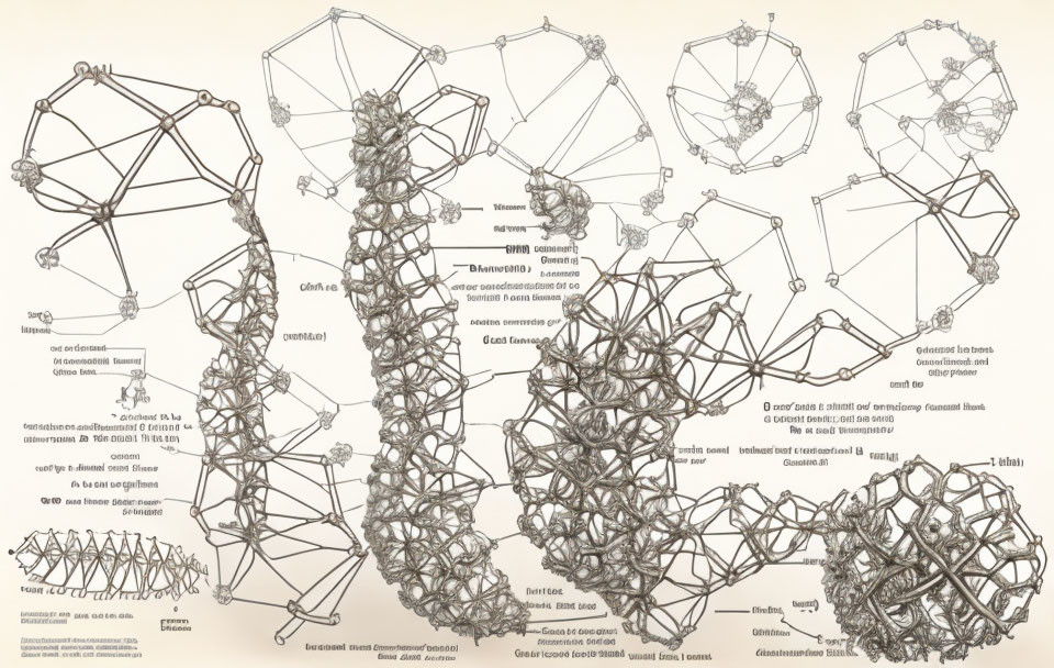 Detailed Molecular Structures with Annotated Names on Aged Paper