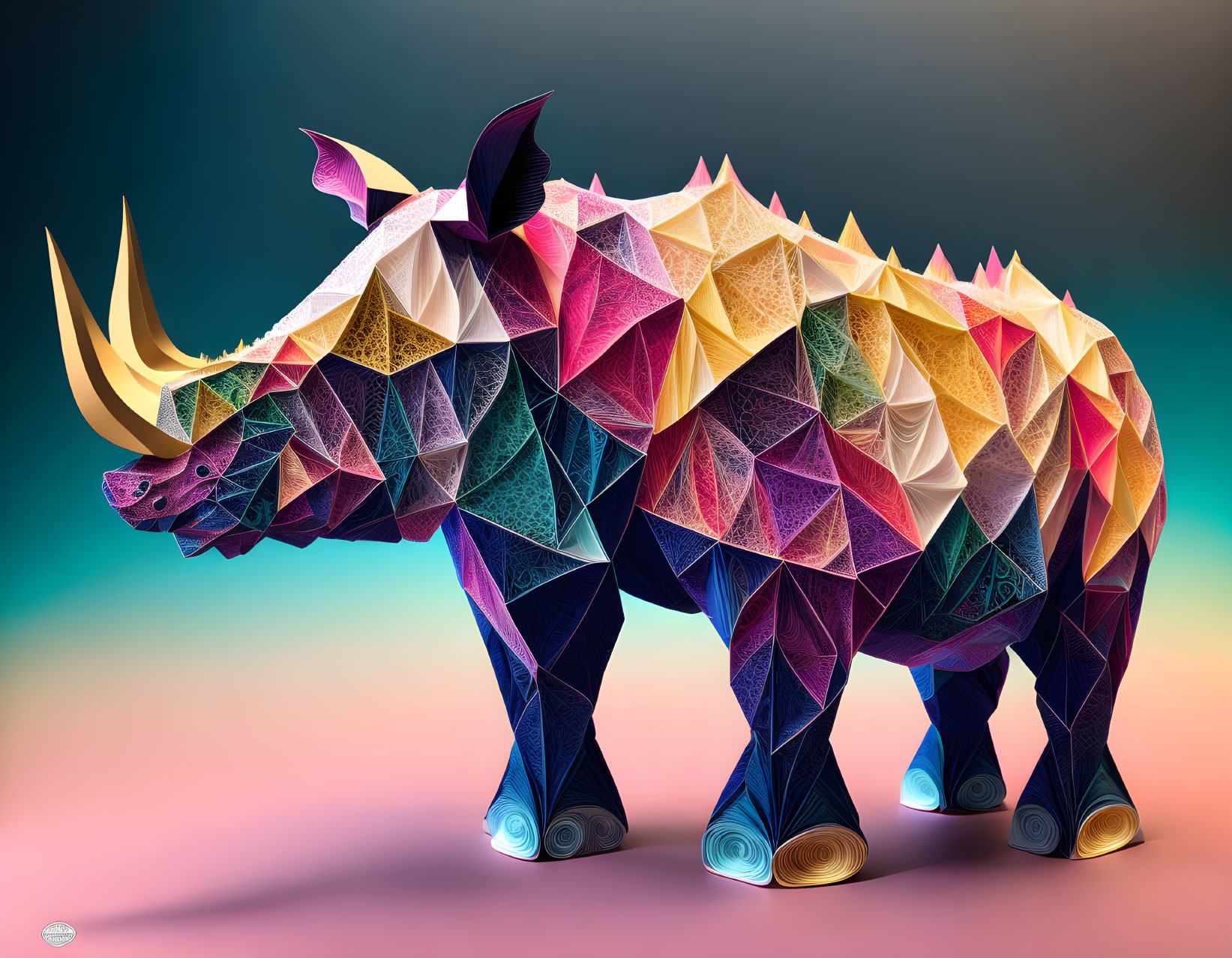 Water and papercut rhinoceros