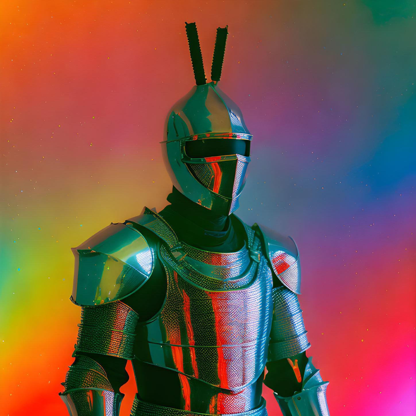 Medieval knight in armor on vibrant duotone background