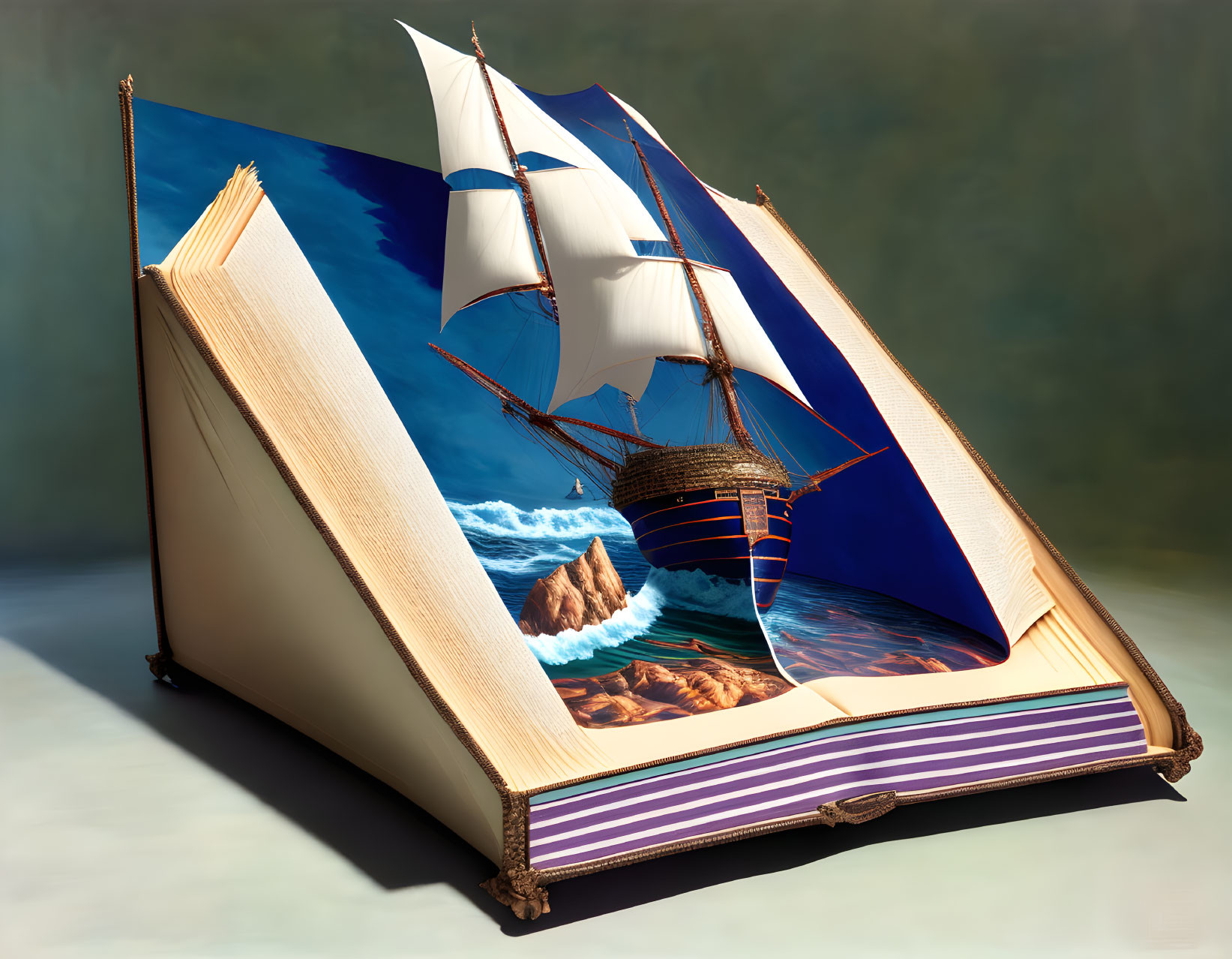 Ship coming out of a book