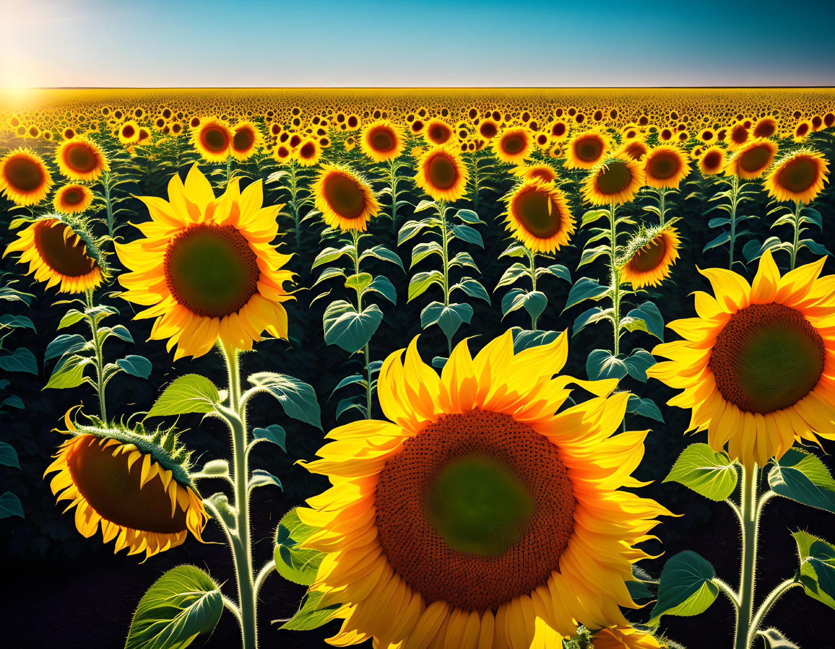 Field of sunflowers in the sun