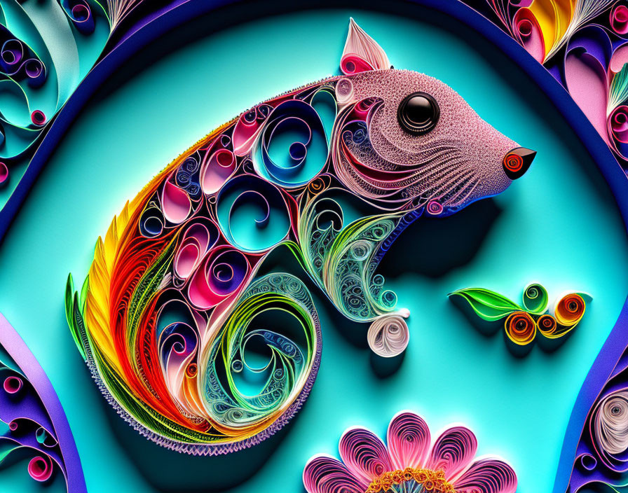 Colorful Abstract Rat Paper Art with Floral Quilling Design