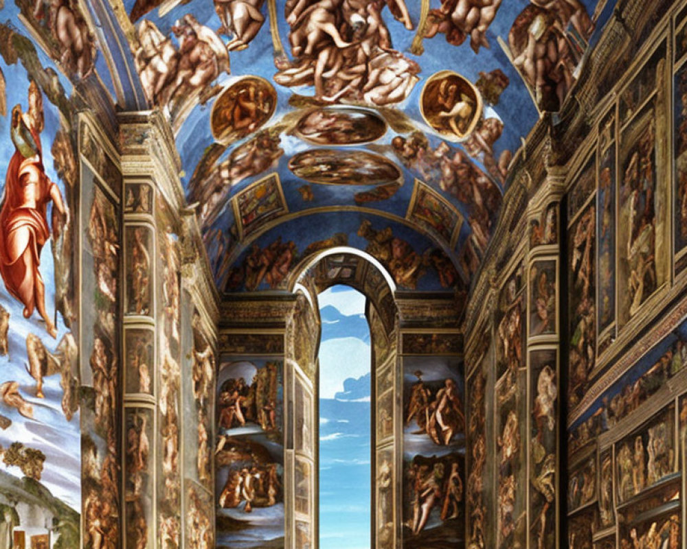 Intricate Michelangelo frescoes on Sistine Chapel ceiling & walls