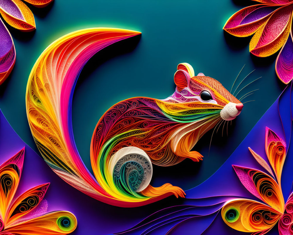 Colorful Mouse Quilling Art with Orange, Red, Yellow, and Blue Designs