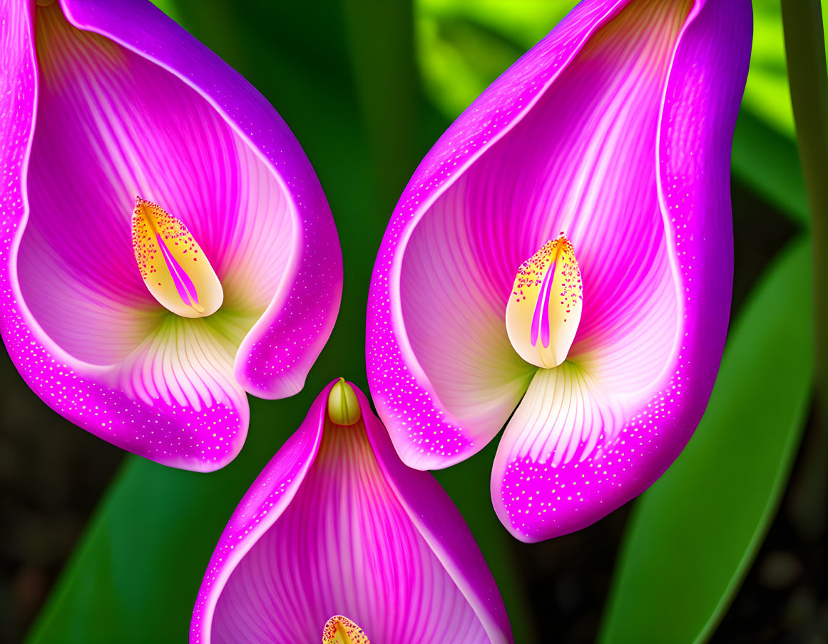 Detailed Close-up of Vibrant Purple and Pink Calla Lilies
