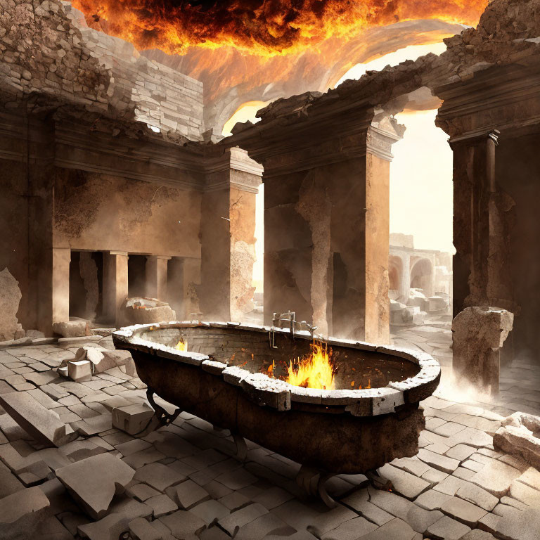 Ancient Roman bathhouse engulfed in fiery apocalypse