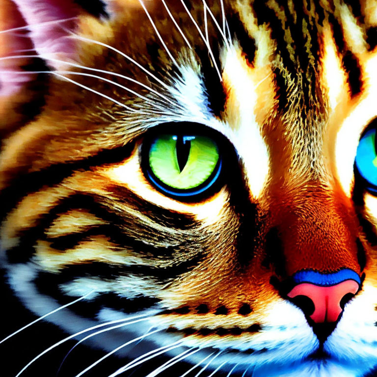 Striking green-eyed cat with orange fur and black stripes