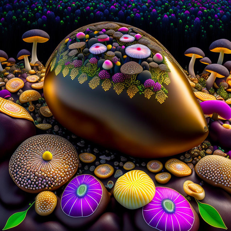Colorful Stylized Mushroom Landscape with Glossy Surface