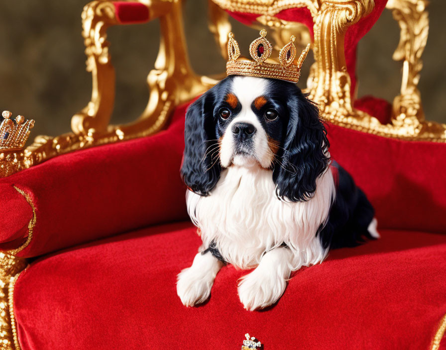 Regal Cavalier King Charles Spaniel on Golden Throne