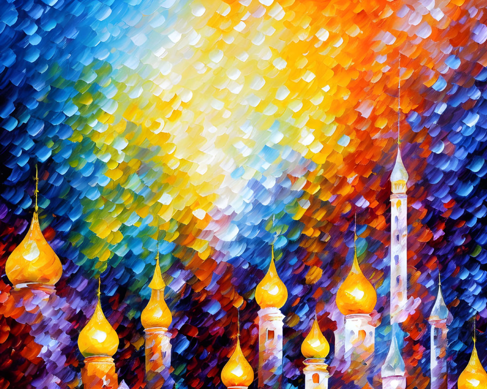 Vibrant Impressionist Painting of Mosque Domes and Minarets