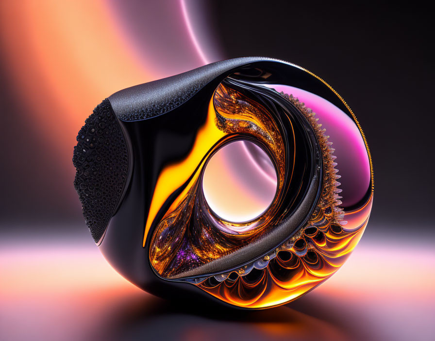 Abstract Black and Orange Sculpture with Fiery Patterns and Textures
