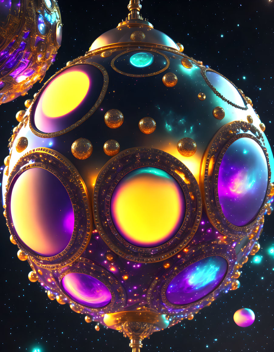 Colorful Ornate Sphere with Glowing Portals in Starry Space