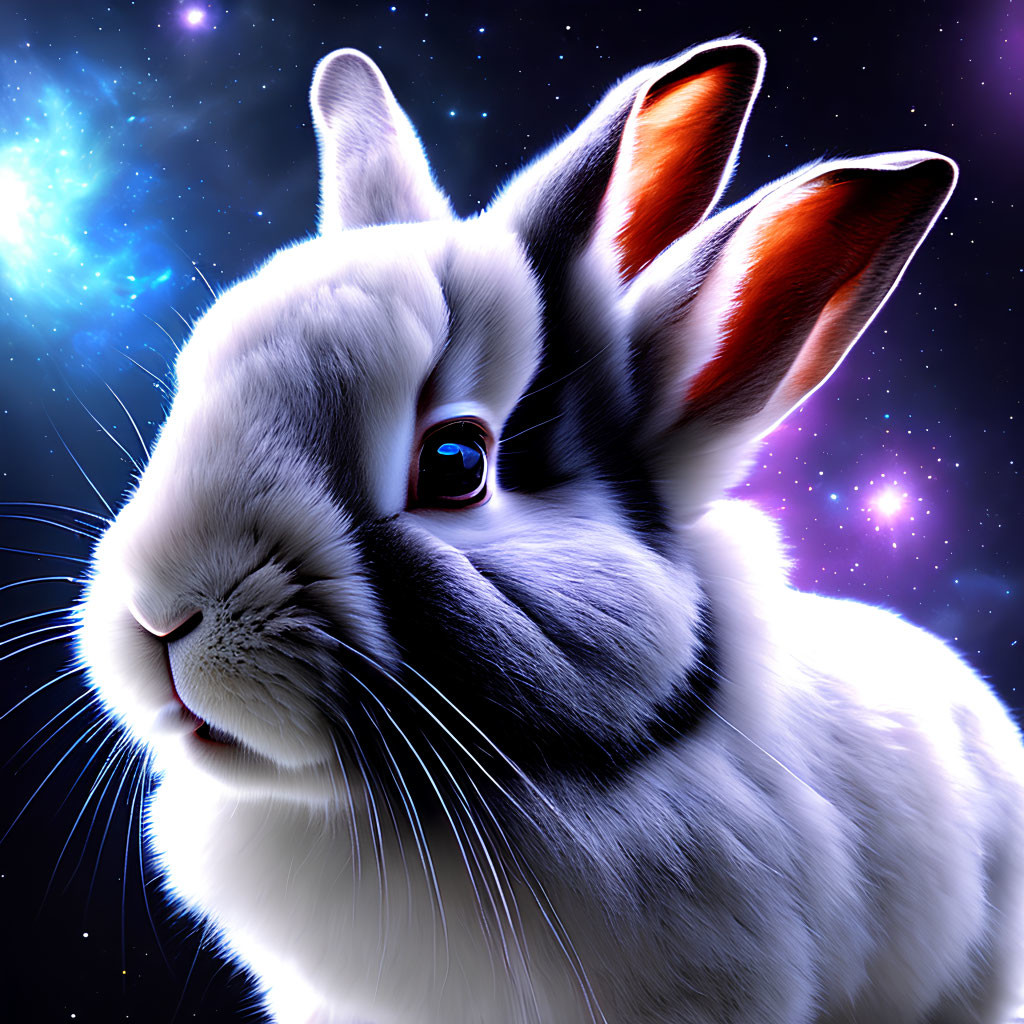 Colorful Rabbit Illustration in Cosmic Setting