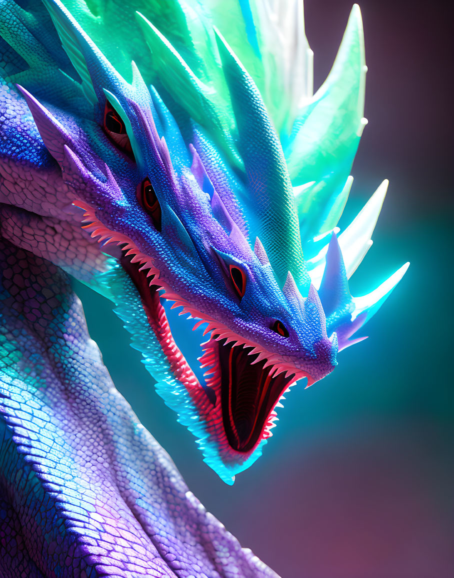 Blue multi-headed dragon with glowing spikes and roaring head.