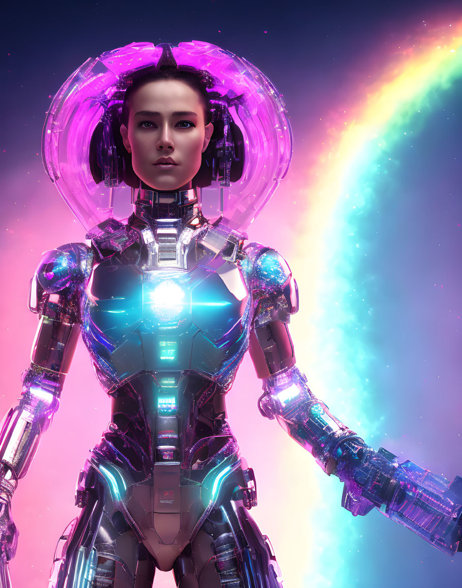  female cyborg, bioluminescent armor,