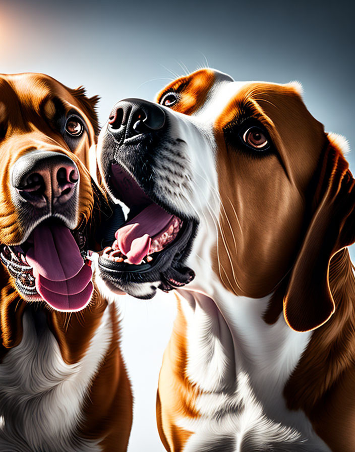 Two Beagles with Tongues Out in Playful Pose