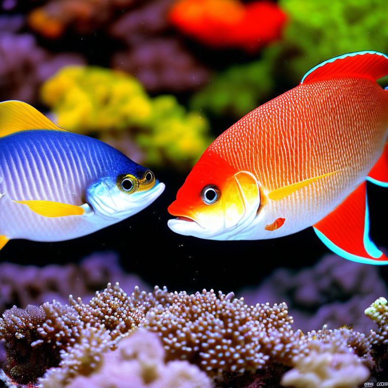 Colorful Saltwater Fish Swimming Above Coral Reef