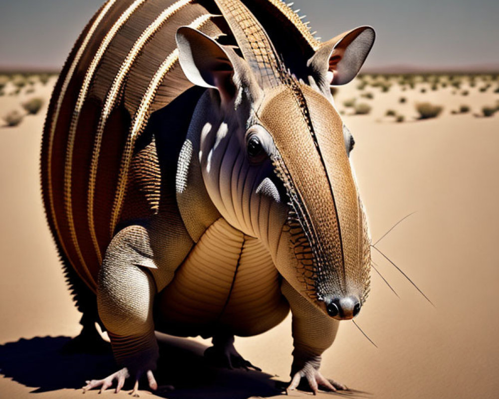Desert armadillo with detailed armor plating on sand