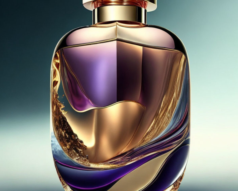 Luxurious Perfume Bottle with Gold and Purple Swirling Design