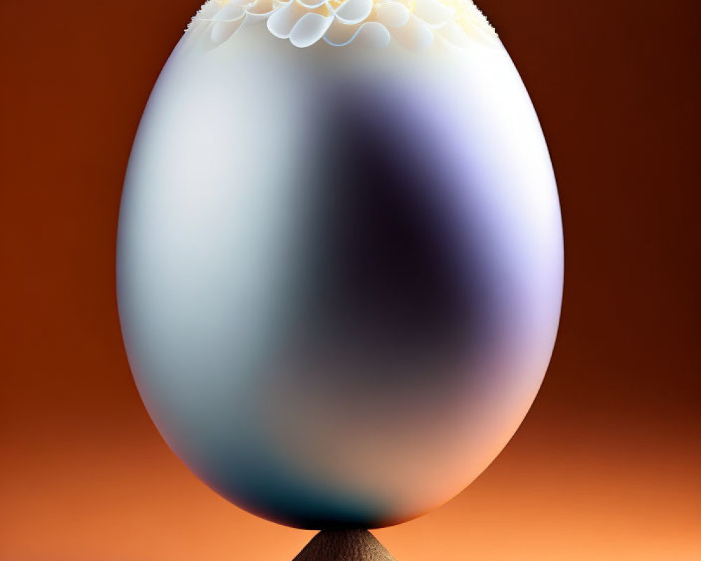Egg with Black-to-White Gradient and Floral Patterns on Wooden Stand
